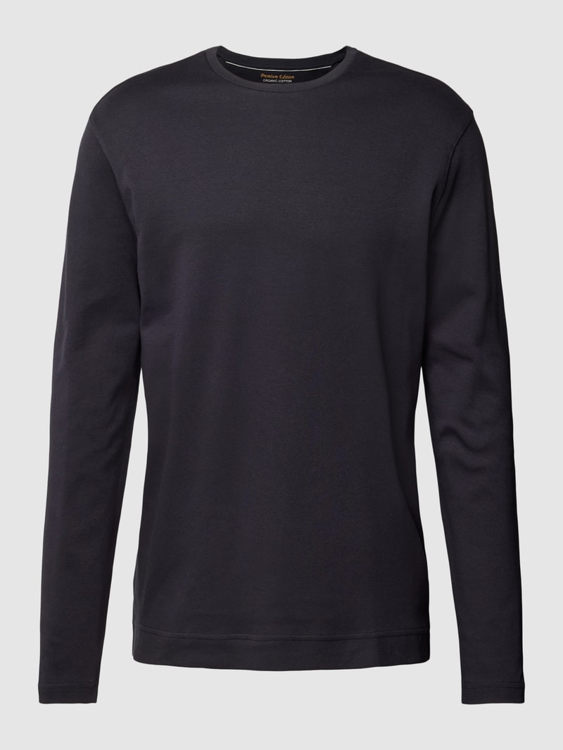 Longsleeve mit geripptem Rundhalsausschnitt in marineblau