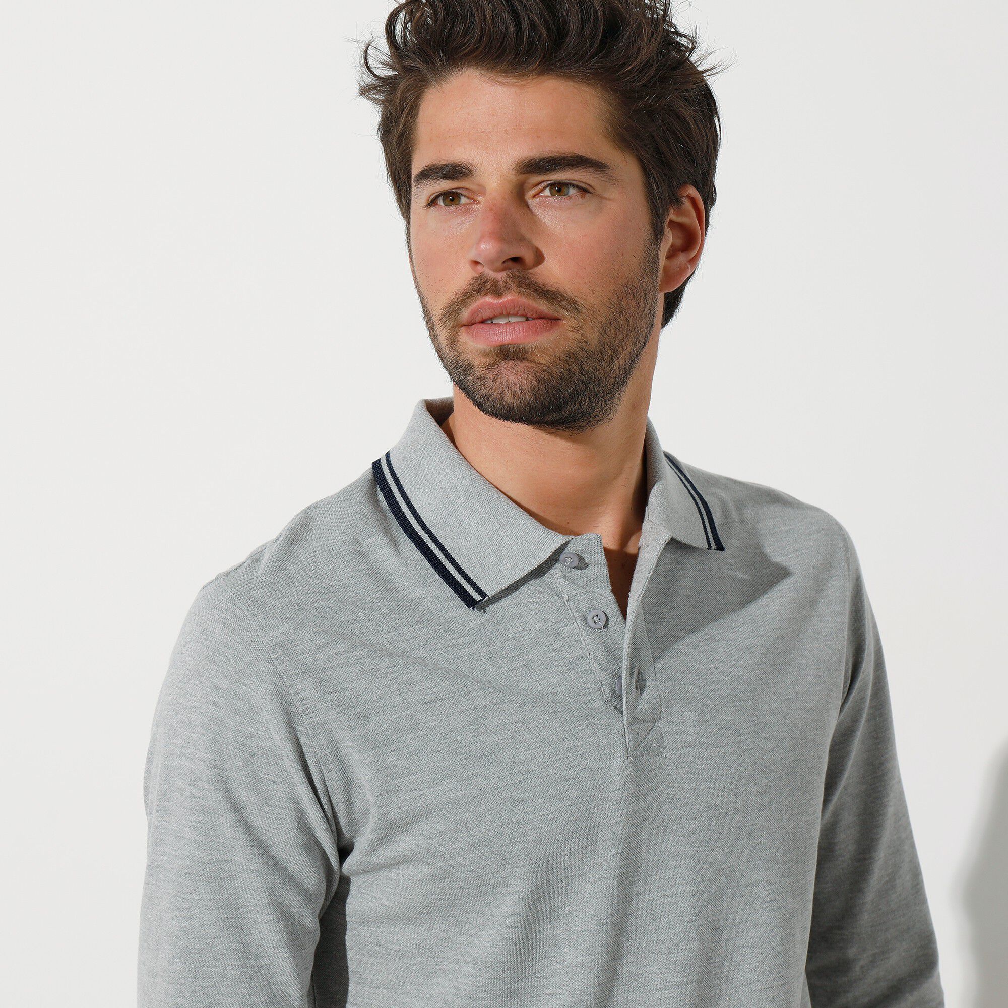 Polo uni maille piquée manches longues
