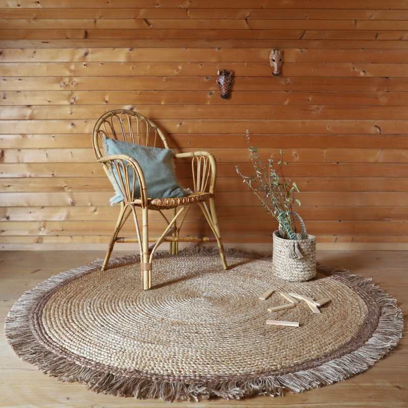 Tapis jute rond avec franges 140cm THAR