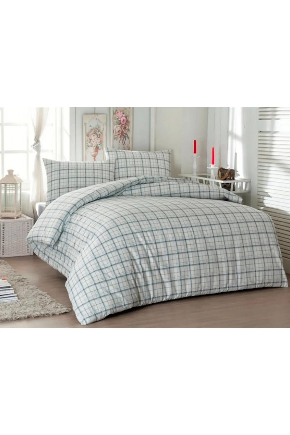 Çeyiz Diyarı  Einzelnes Plaid-Bettbezug-Set – Grau