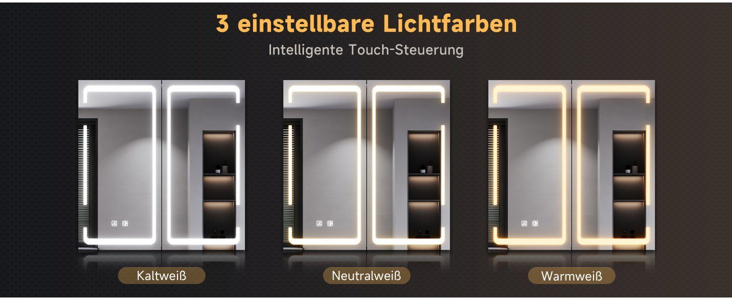SONNI Badezimmerspiegelschrank Doppeltüriger dreifarbig beleuchteter Badezimmer-Spiegelschrank