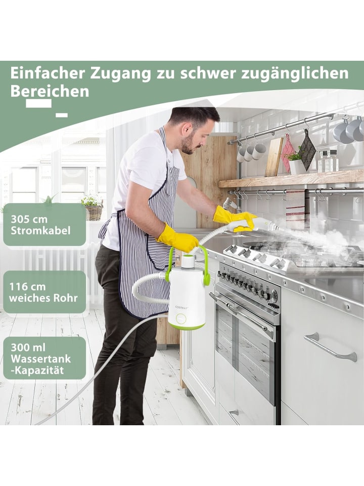 COSTWAY Dampfreiniger 1000W inkl. 10 Zubehör in Grün günstig kaufen 300 ml