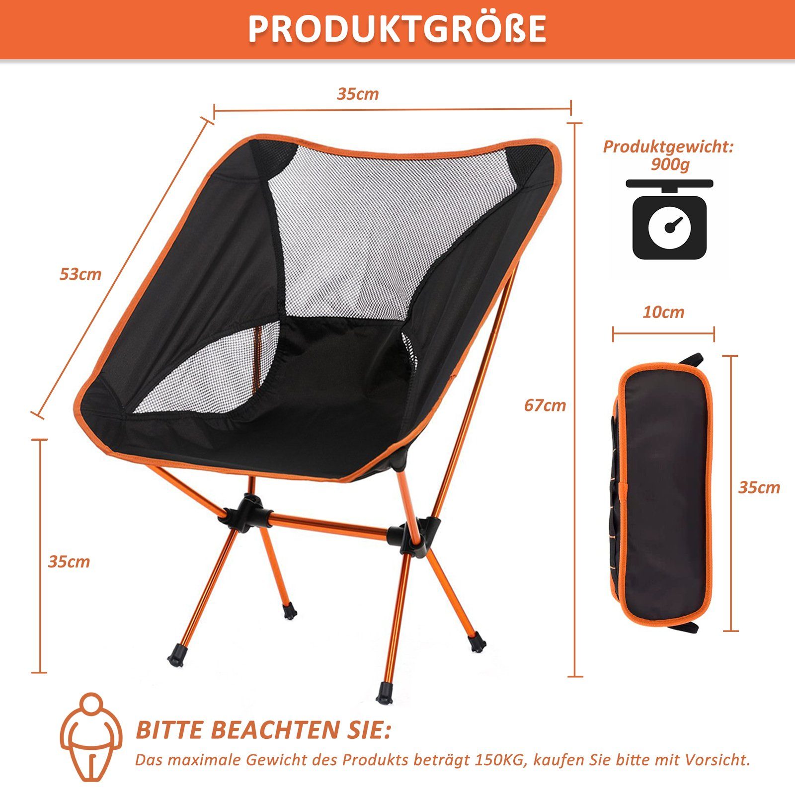 CALIYO Campingstuhl Campingstuhl Faltbar Camping Stuhl Tragbarer Campingstühle Angelstuhl (1 St), Campingstuhl 100kg Ultraleichter Kleiner Klappstuhl mit Tragetasche