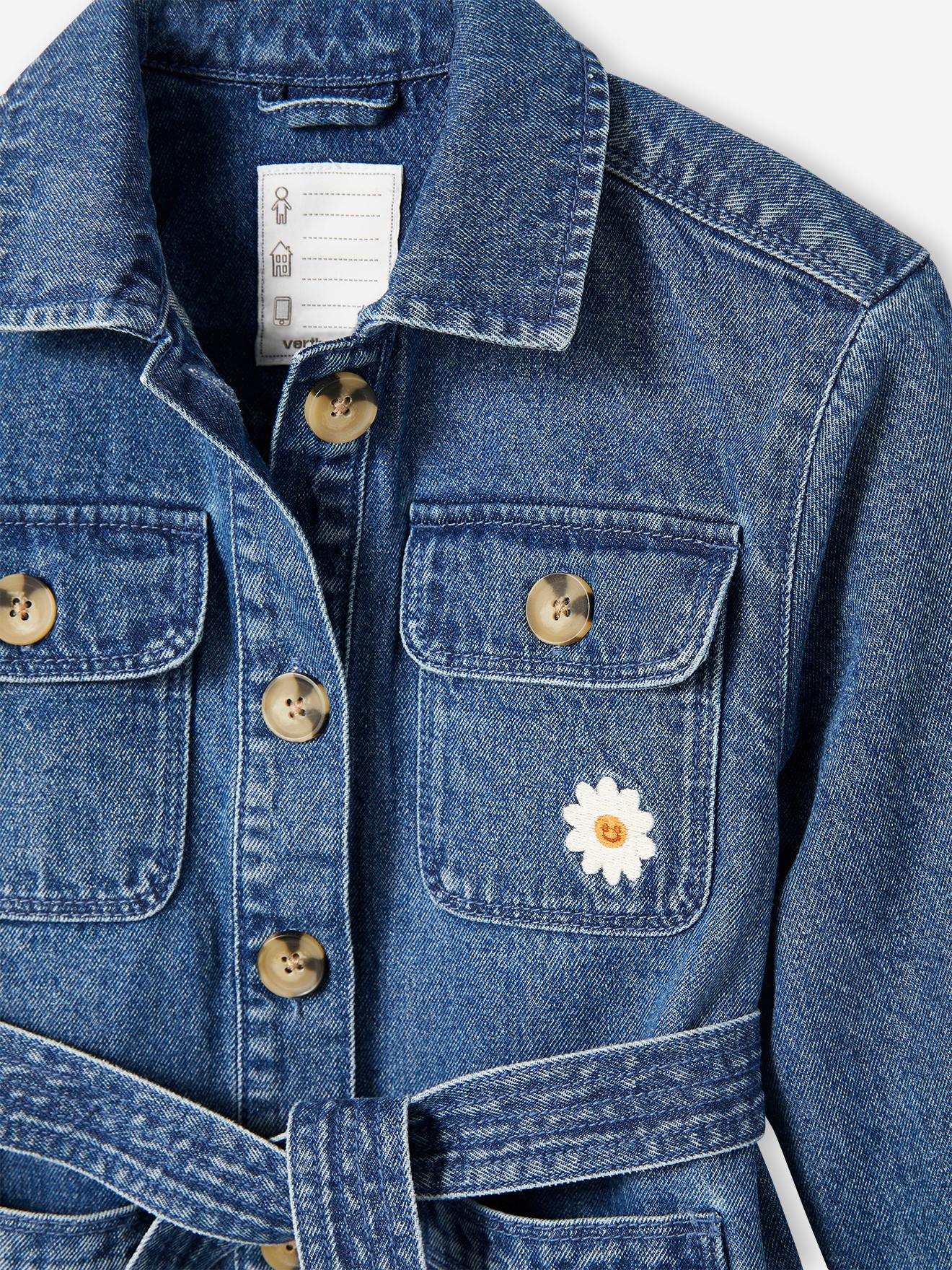 Veste saharienne en jean fille inscription 