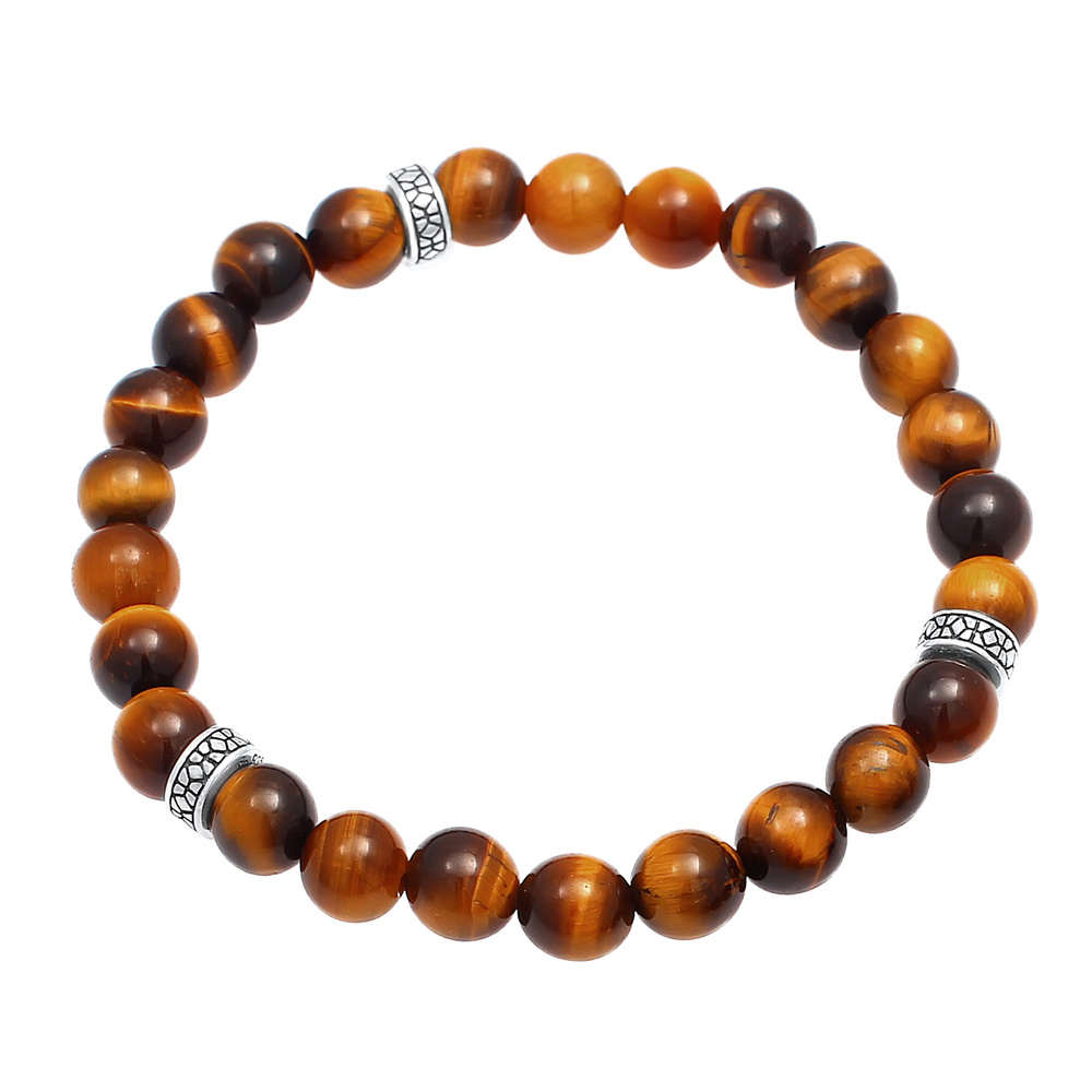 KUZZOI KUZZOI Bracelet Hommes perles vintage avec œil de tigre en argent sterling 925 Bracelet