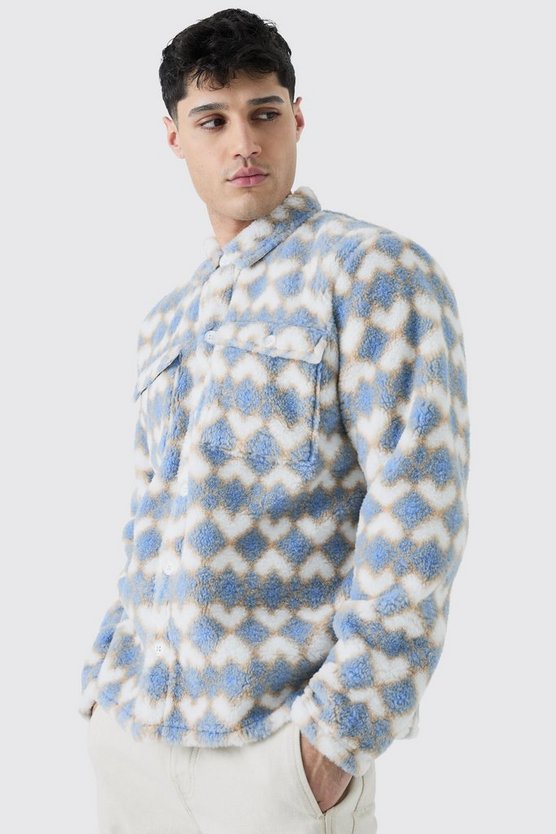 Kariertes Borg-Overshirt mit Tasche