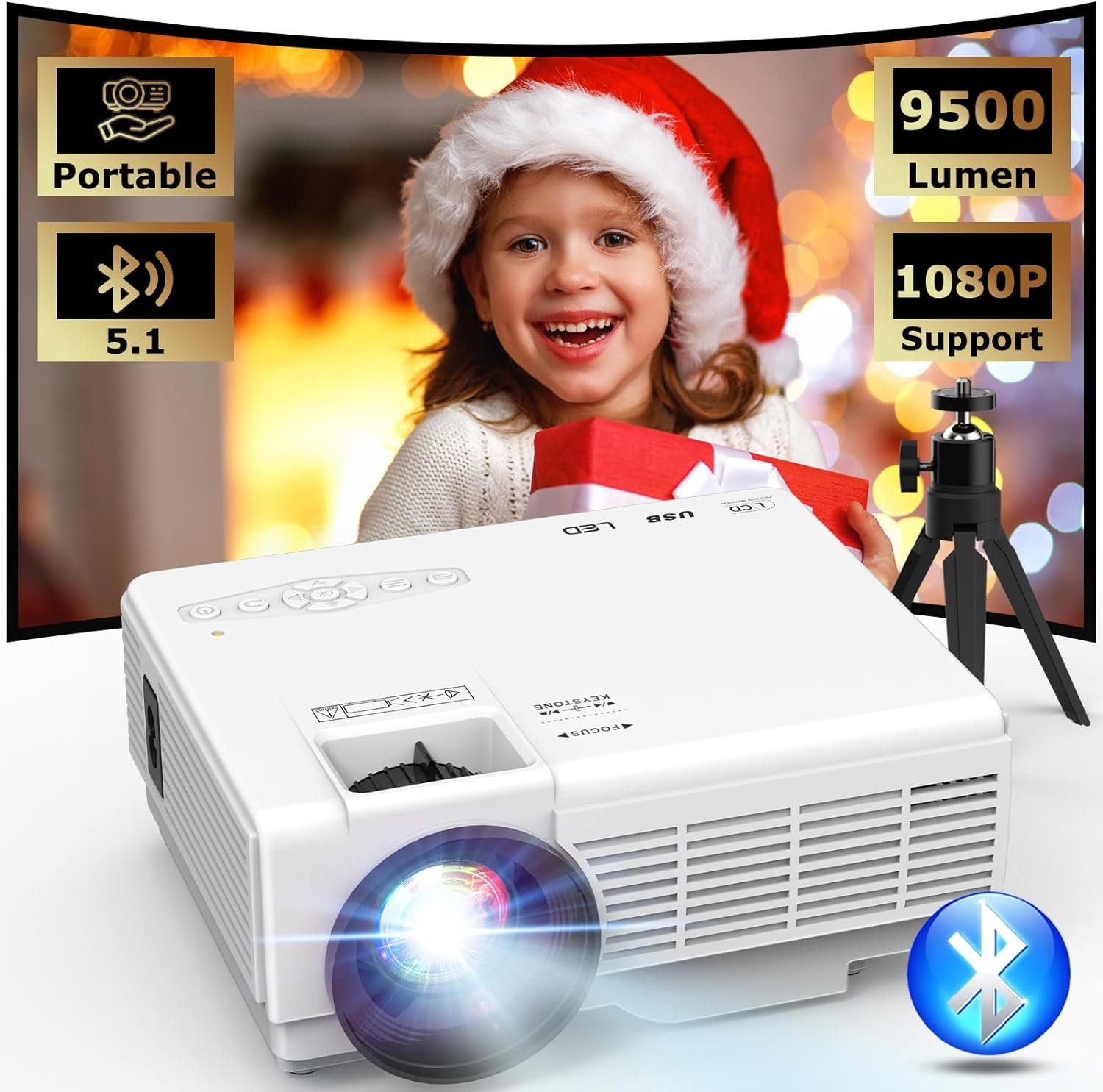 YOOYAA Native 1080P Unterstützt 5G WiFi Bluetooth Portabler Projektor (8500 lm, 8000:1, 1920 x 1080 px, Maximal 200