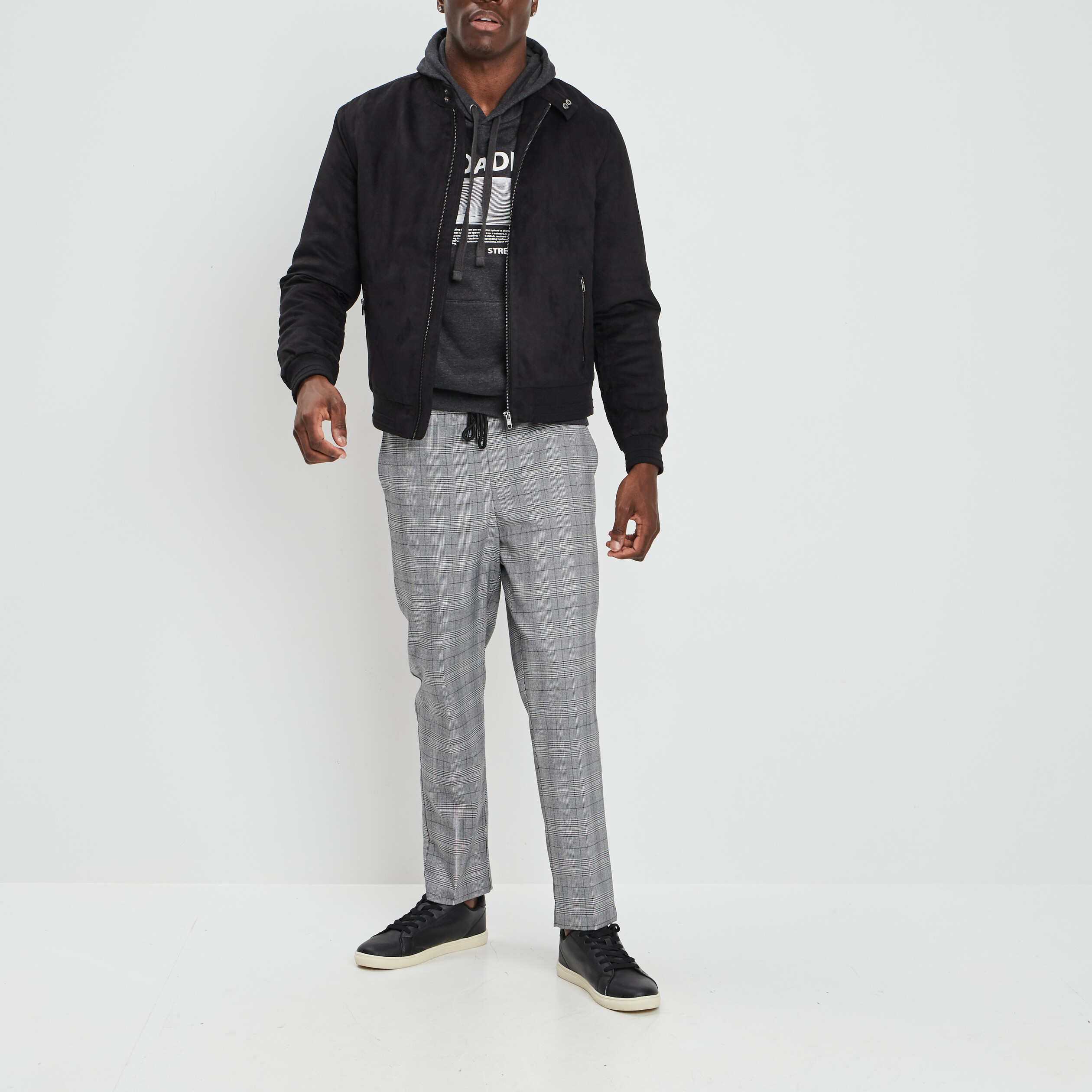 Blouson droit zippé aspect suédine noir homme | La Halle