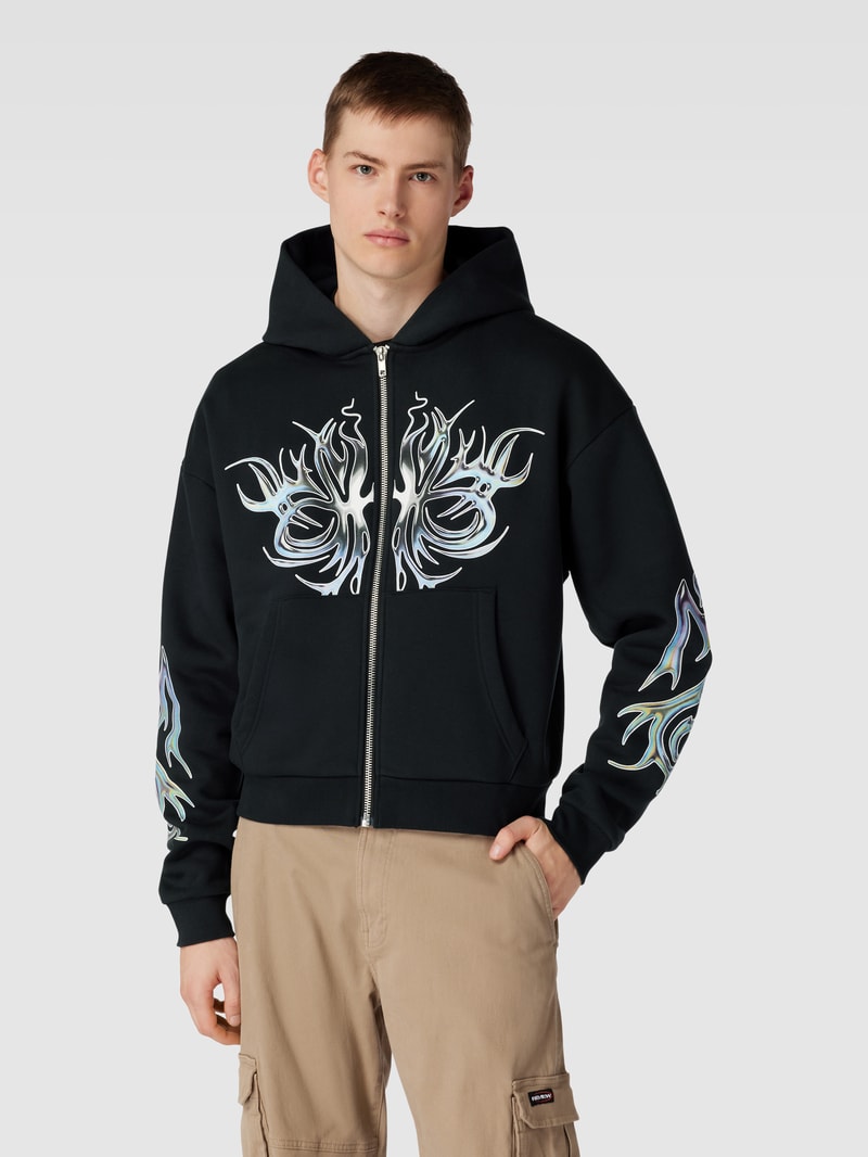 Sweatjacke mit Motiv-Print Modell 'METALLIC' in schwarz