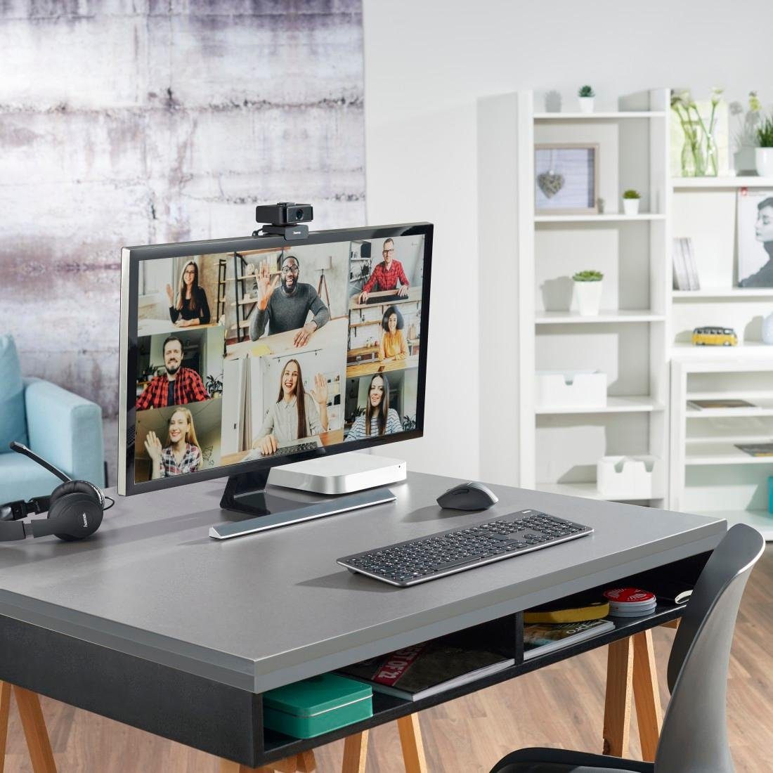 Hama Full HD Streaming Webcam-Face Tracking-Mikrofon-Rauschunterdrückung Webcam (Zusatzfunktionen: 1/4 Zoll-Gewinde, Autom. Belichtungsanpassung)