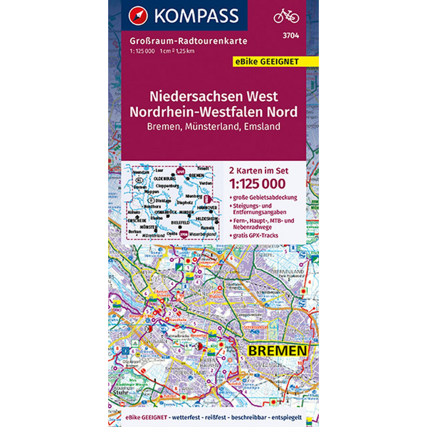 NIEDERSACHSEN WEST, NORDRHEIN-WESTFALEN NORD 3704, 1:125 000 - Straßenkarte