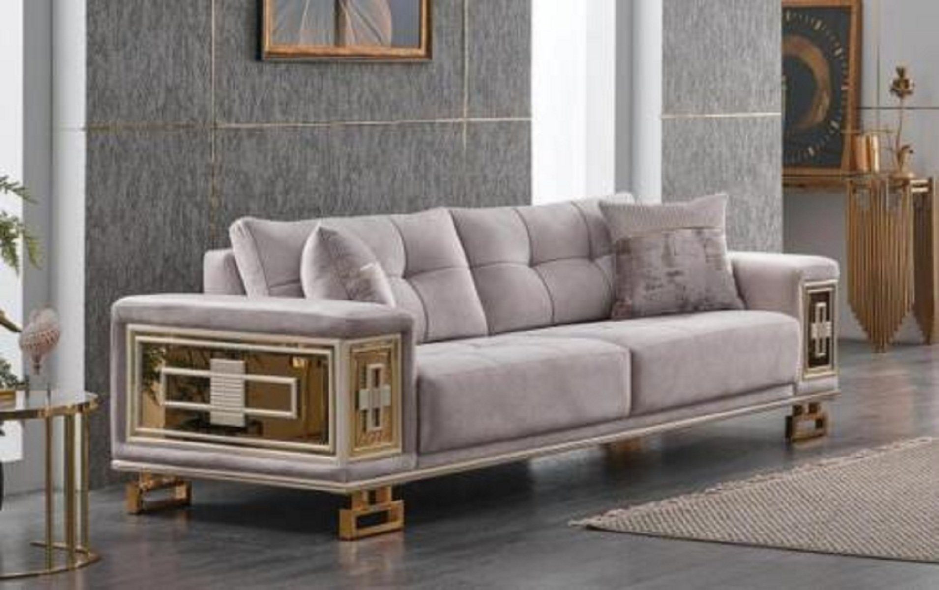 JVmoebel 3-Sitzer Hellgrauer Dreisitzer Wohnzimmer Sofa Textil Polstermöbel Stoff, 1 Teile, Made in Europa