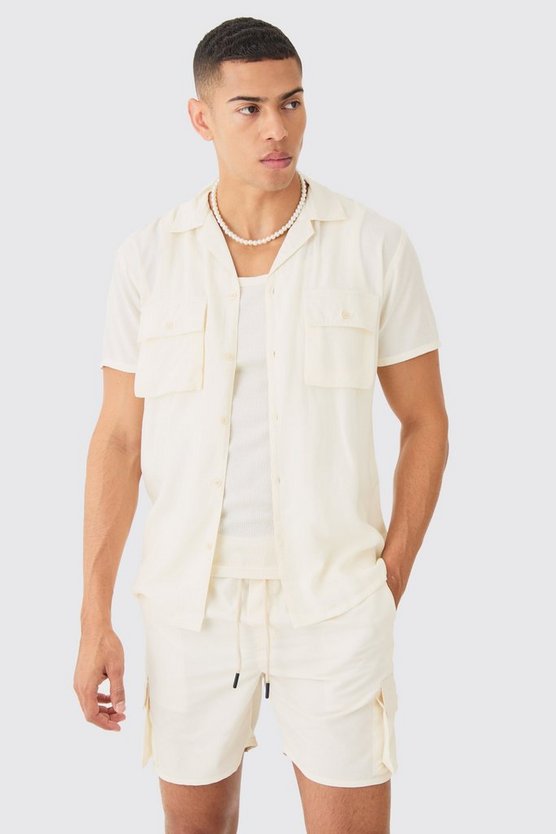 Kurzärmliges Hemd mit Cargo-Taschen & Badehose