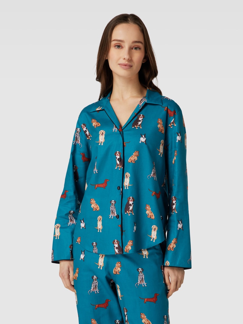 Pyjama-Oberteil mit Allover-Print Modell 'Coco' in petrol