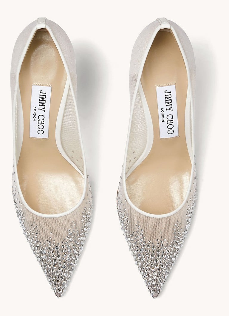 Jimmy Choo Love 85 -korkokengät strasseilla ja verkkokoristeilla