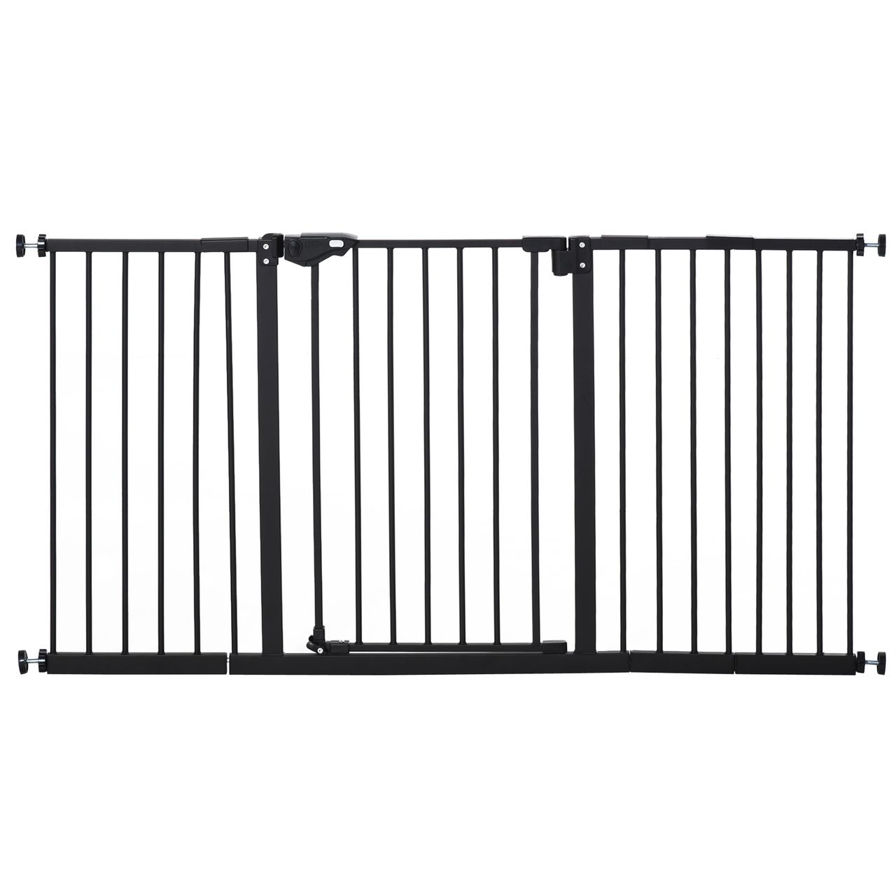 PawHut Türschutzgitter Hunde Absperrgitter Schutzgitter für Haustier Hundegitter Treppenschutzgitter ohne Bohren Metall Kunststoff Schwarz 136,3 cm x 76,2 cm