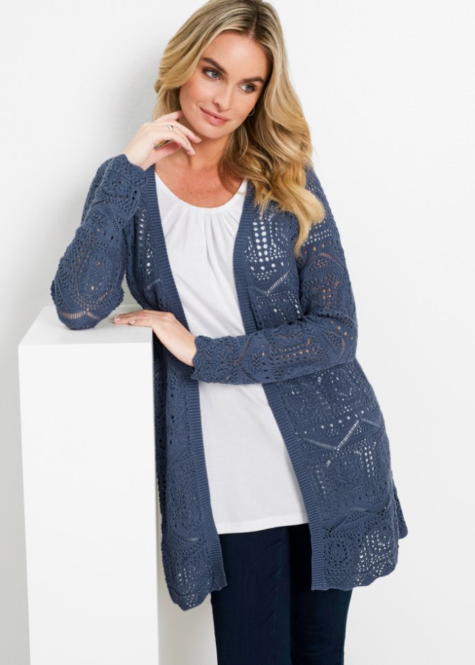 Ajour-Longstrickjacke