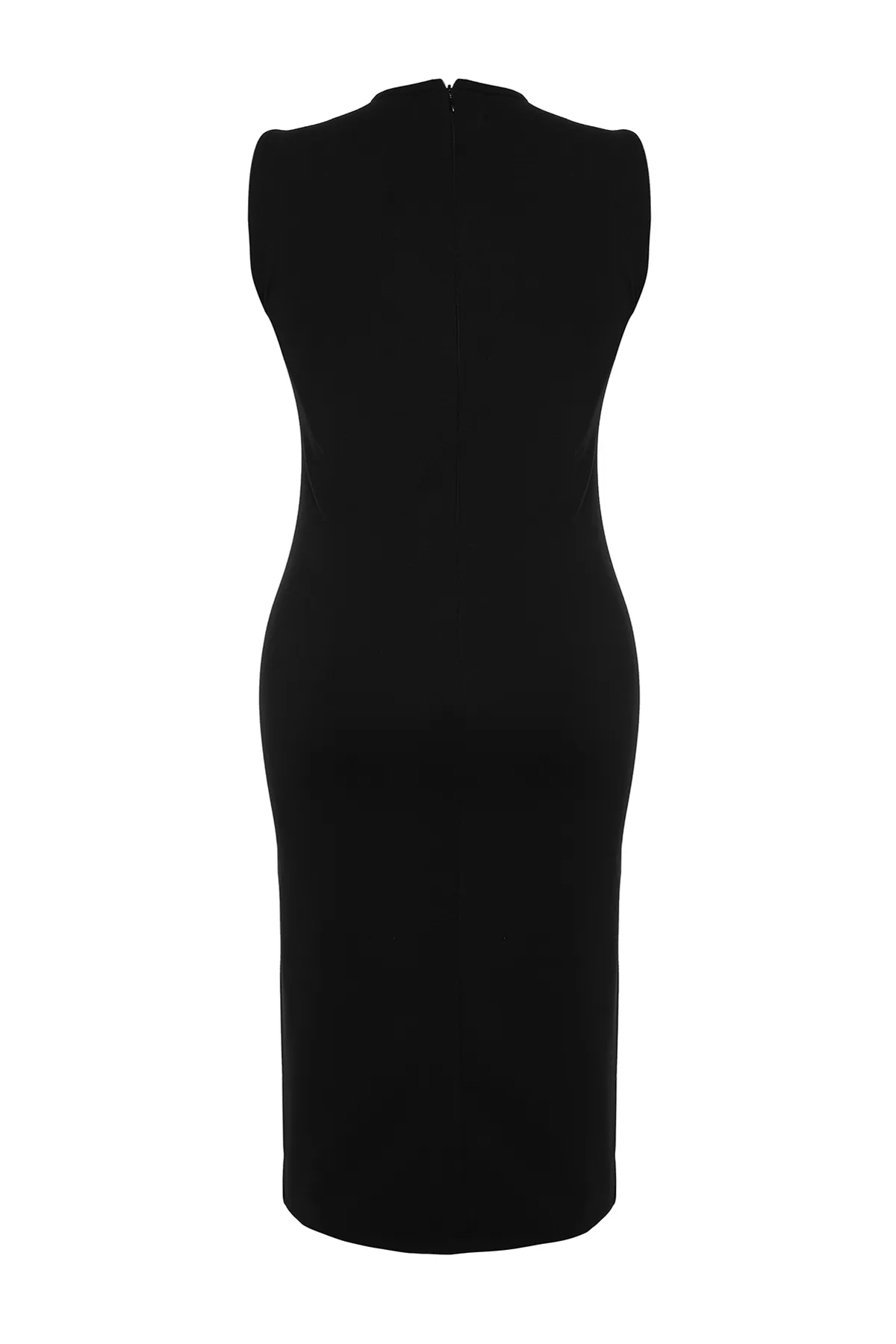 Trendyol Curve  Schwarzes Midi-Strickkleid mit Schlitzdetail TBBSS24AH00003