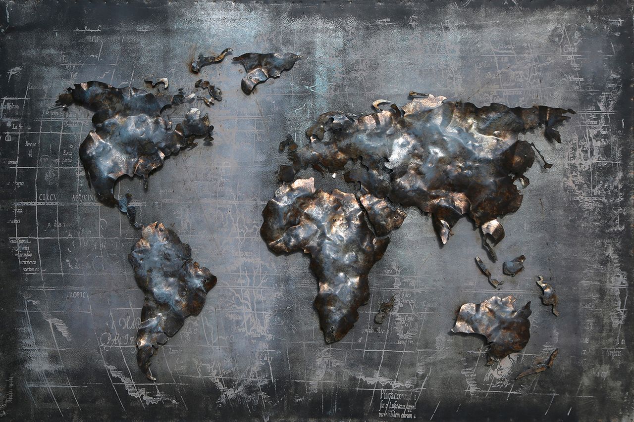 INTERIA Home&Living 3D Metallbild Weltkarte, grau