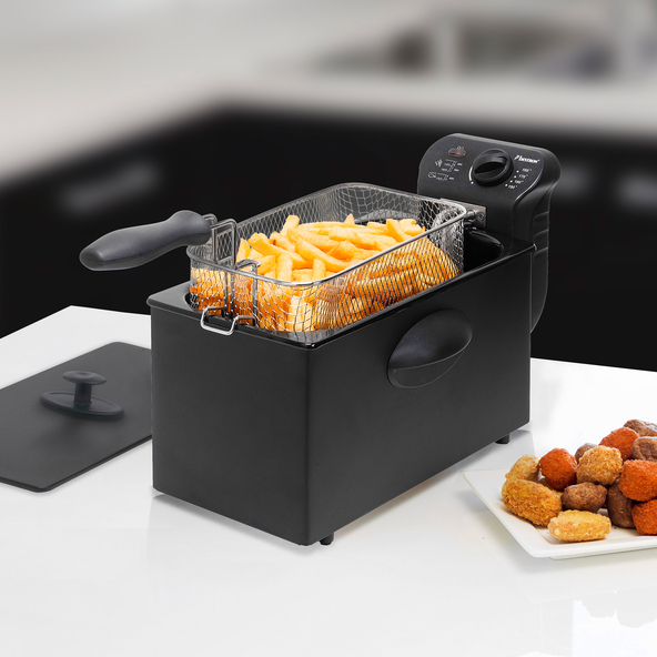 Fritteuse mit Korb, 3,5 l, schwarz