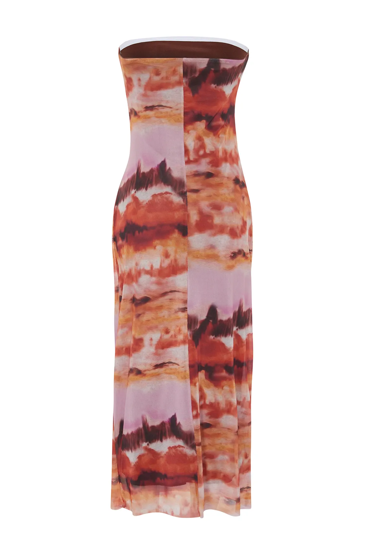 Trendyol Collection  Mehrfarbiges, tailliertes, flexibles, gestricktes Maxi-Bleistiftkleid mit Raffung/Drapierung, detailliertem Muster TWOSS24EL00081