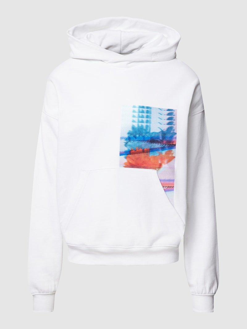 Hoodie mit Motiv-Stitching in weiß