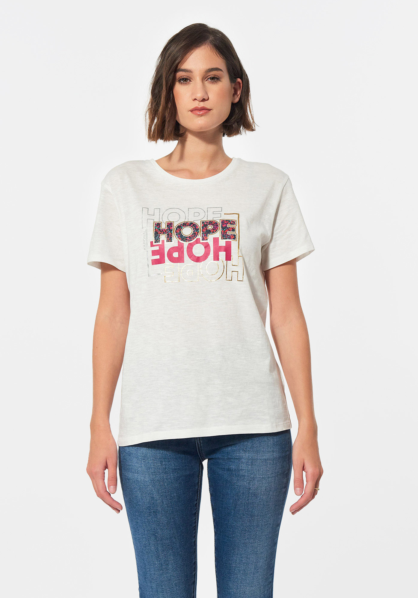 KOPE   T-shirt blanc chiné Femme en 100% coton bio