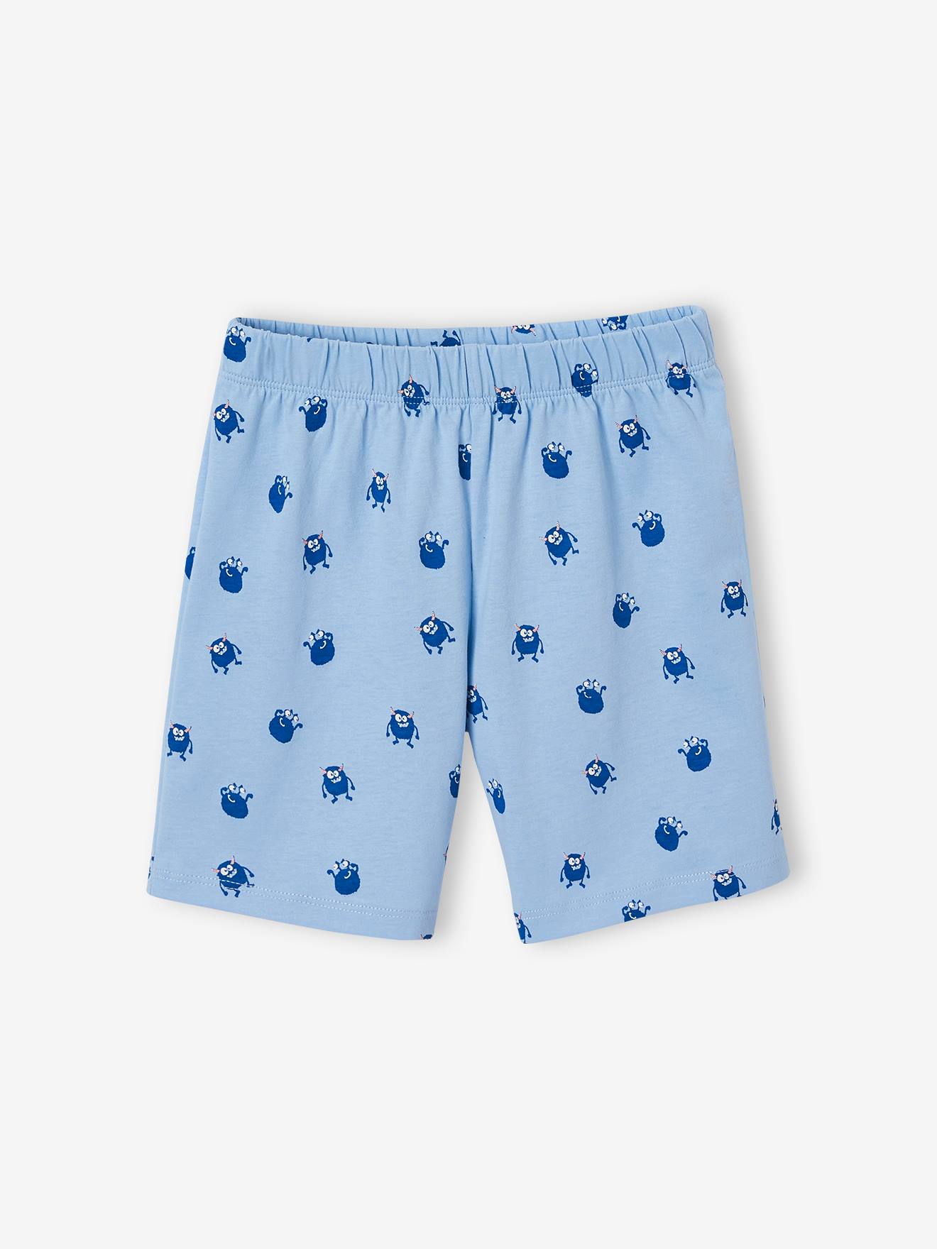 Pyjashort maille nid d'abeille imprimé monstres garçon bleu ciel