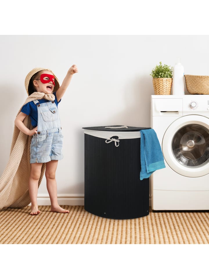 relaxdays 2 x Eckwäschekorb in Schwarz - (B)49,5 x (H)65 x (T)37 cm günstig kaufen onesize