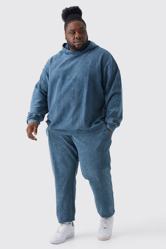 Plus Oversize Cord-Trainingsanzug mit Kapuze