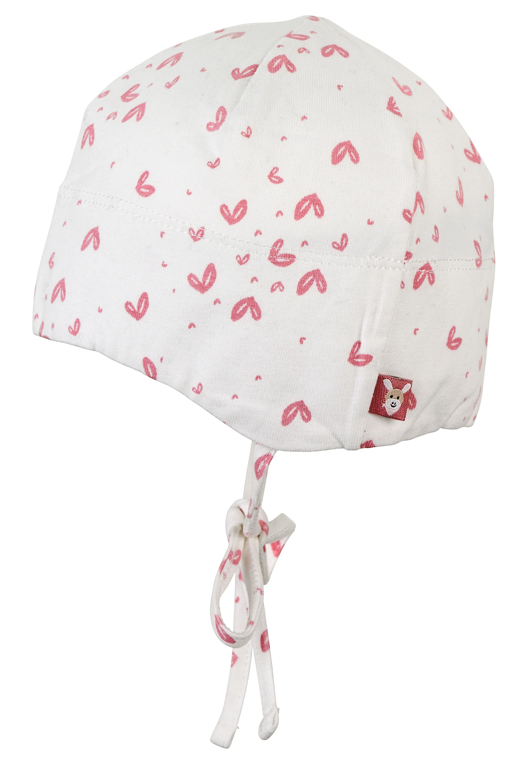 GOTS Beanie mit Herzen Print und Bindeband, Ecru