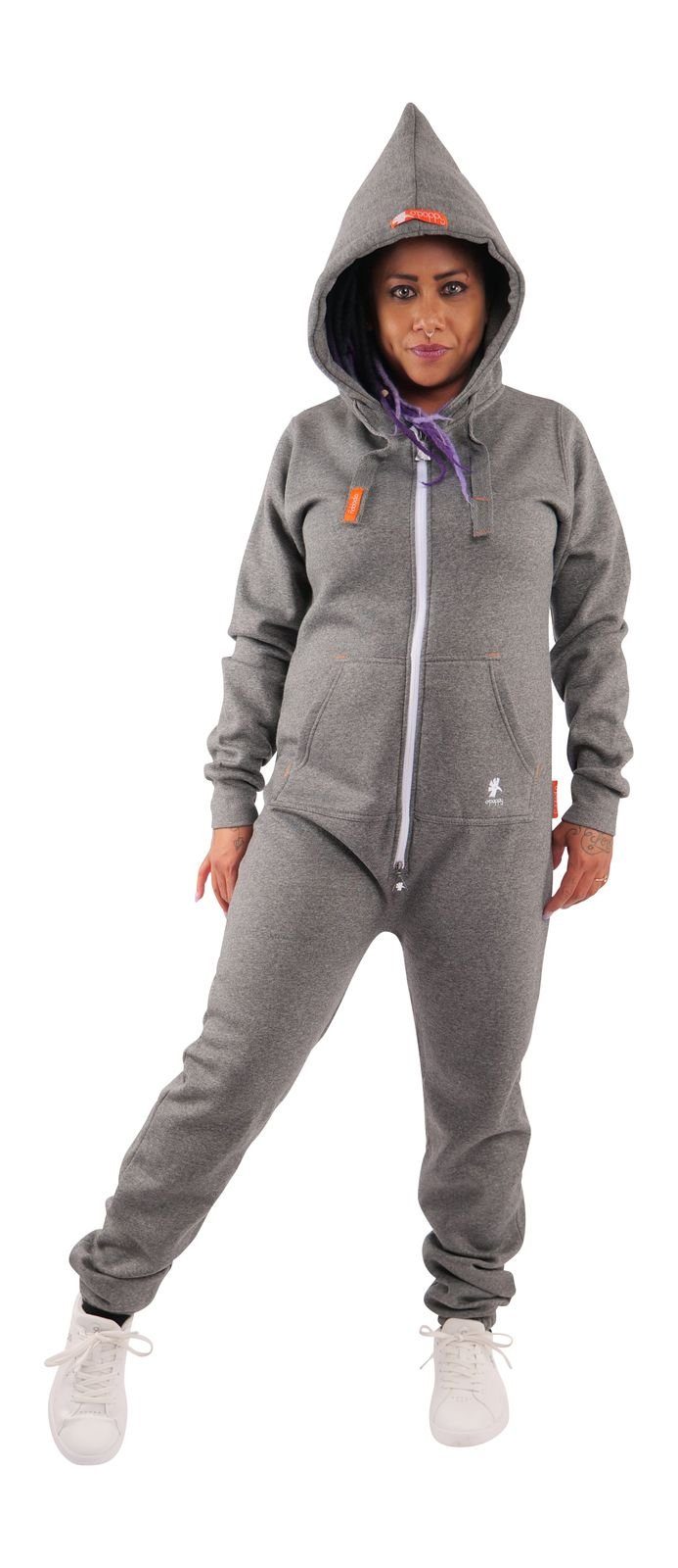 O'Poppy Jumpsuit Damen dunkelgrau (1-tlg) mit Kapuze und Eingrifftaschen