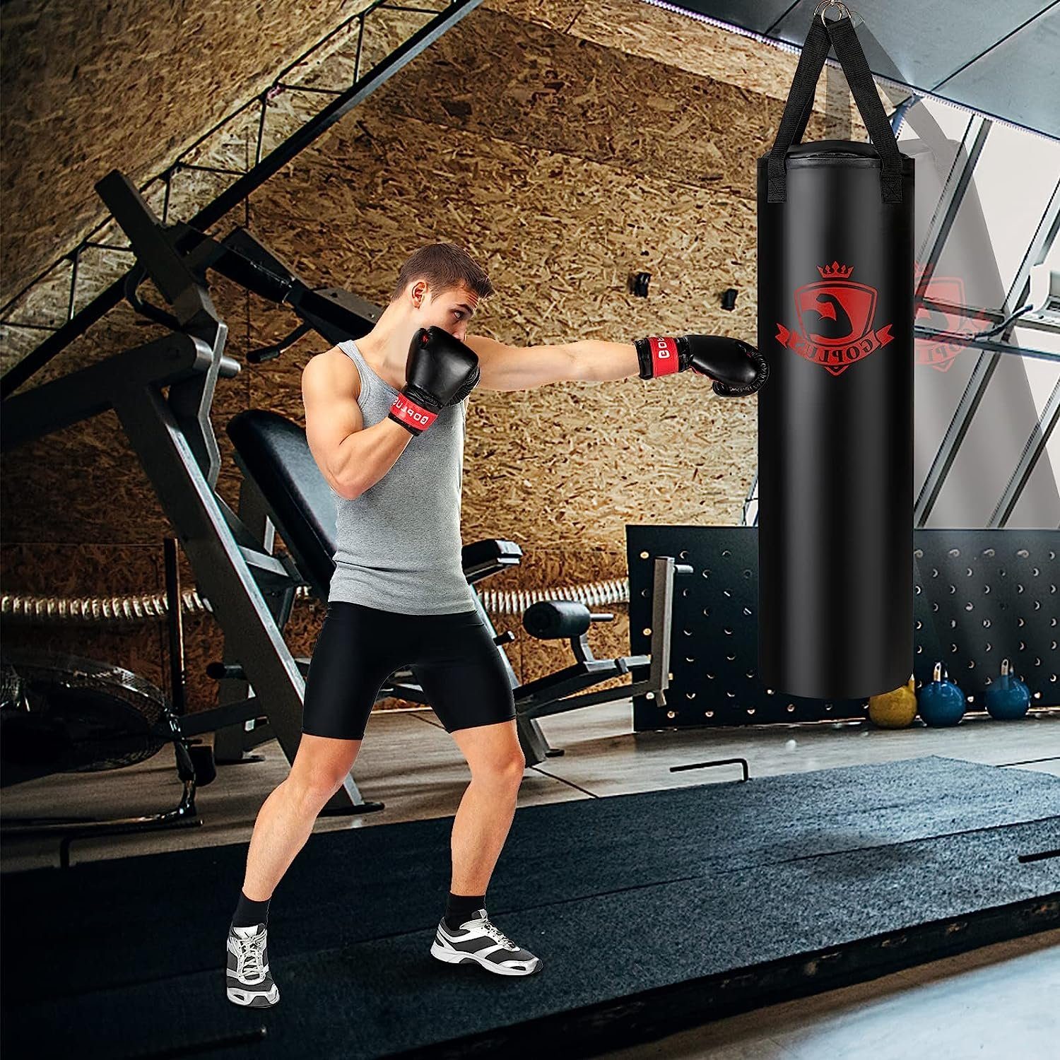 KOMFOTTEU Boxsack mit Boxhandschuhen, Karate & Boxen, PVC