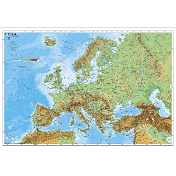 EUROPA, PHYSISCH 1 : 7 500 000 WANDKARTE - Weltkarte