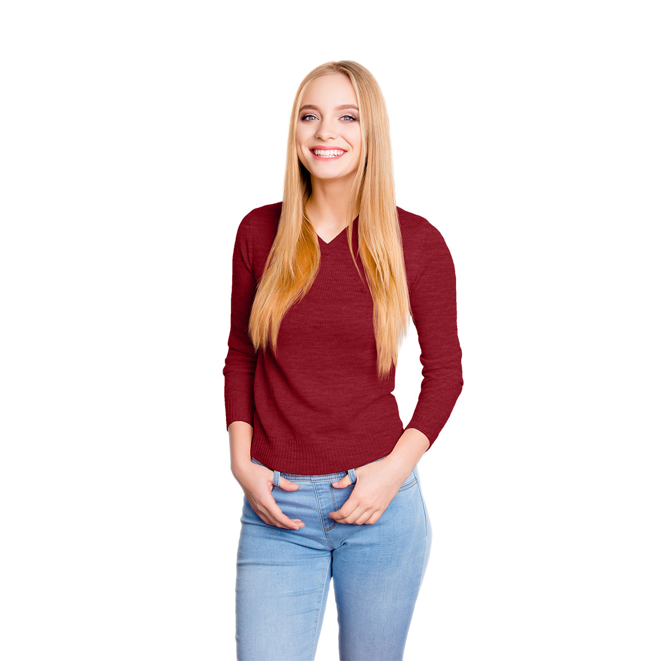Wollpullover V-Ausschnitt Damen