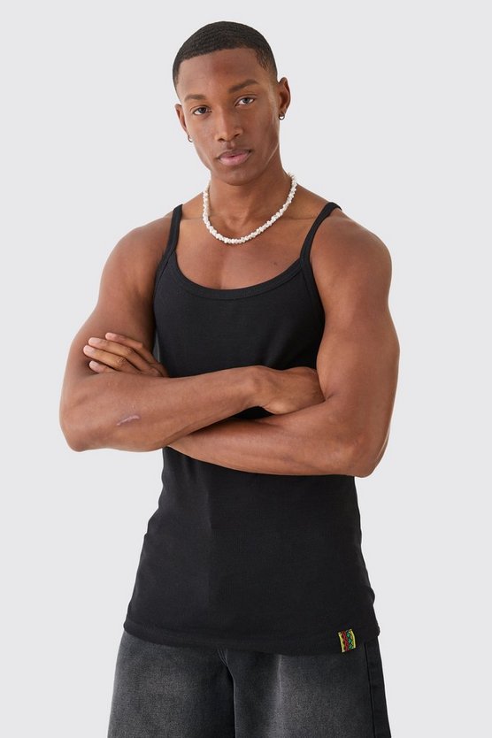 Geripptes Slim-Fit Tanktop mit geradem Ausschnitt