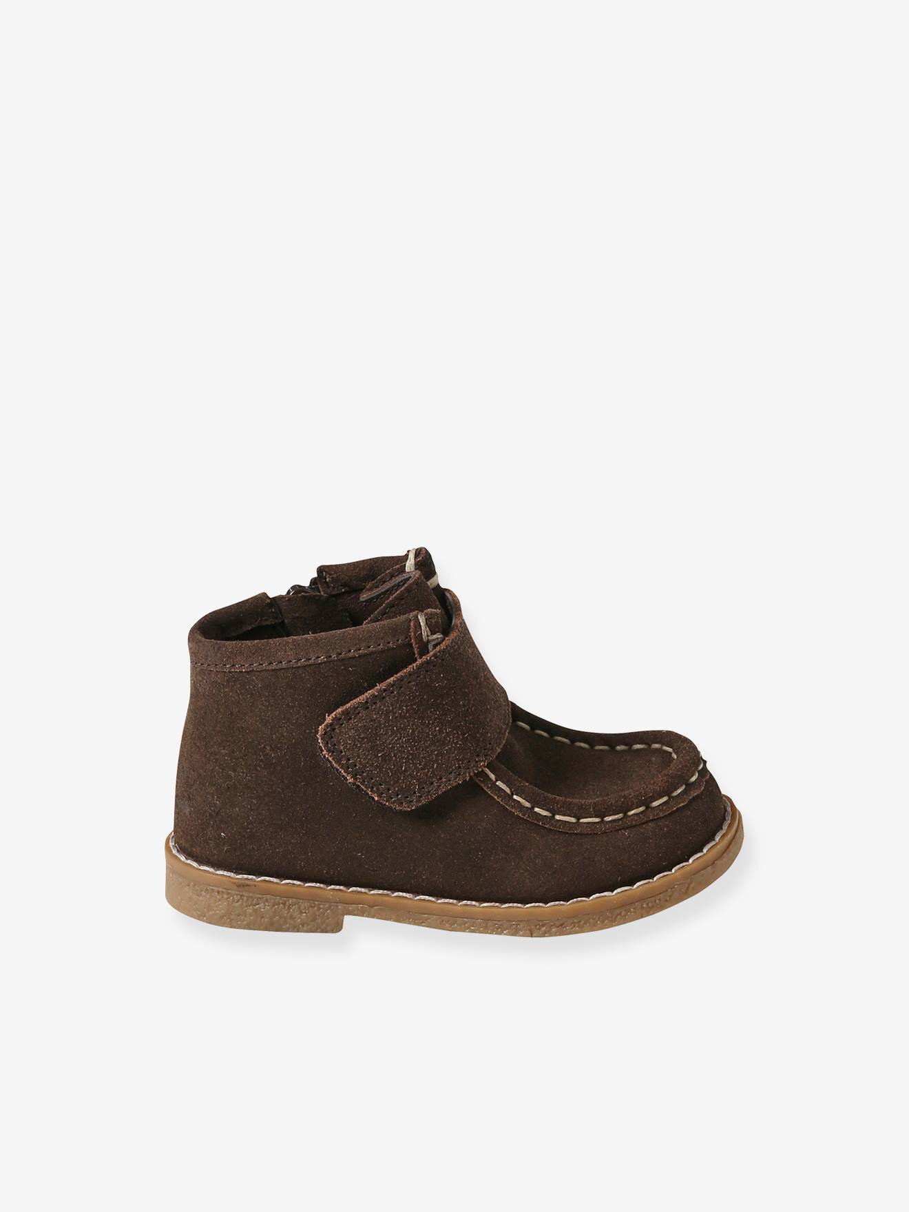 Bottines en cuir scratchées et zippées bébé marron