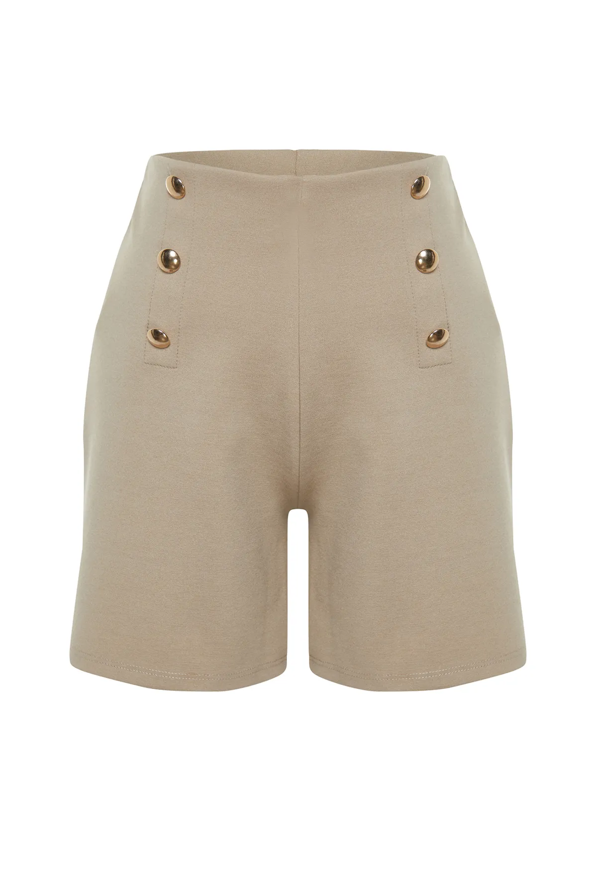 Trendyol Collection  Smarte Interlock-Shorts mit hoher Taille und goldenen Knöpfen in Nerz und Bermuda TWOSS23SR00116