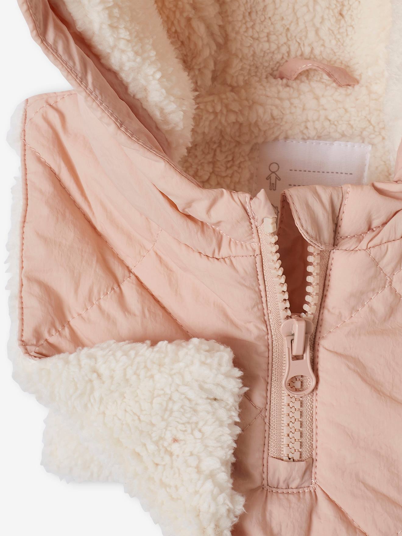Vertbaudet Mädchen Baby Steppjacke mit abnehmbarer Kapuze, Recycling-Polyester - hellrosa