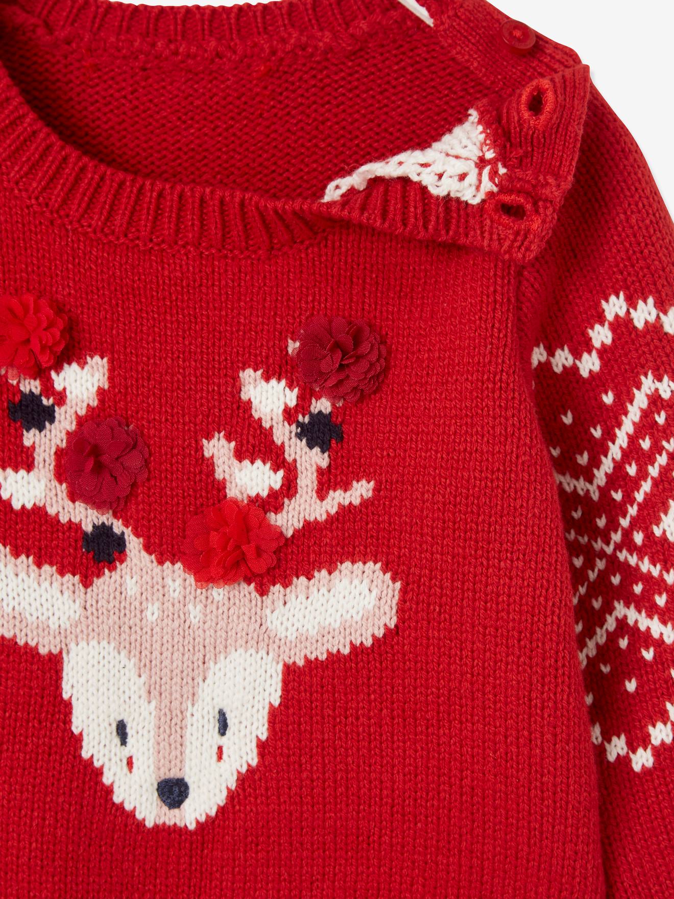 Vertbaudet Baby Weihnachts-Pullover mit Rentiermotiv, Unisex - ziegel