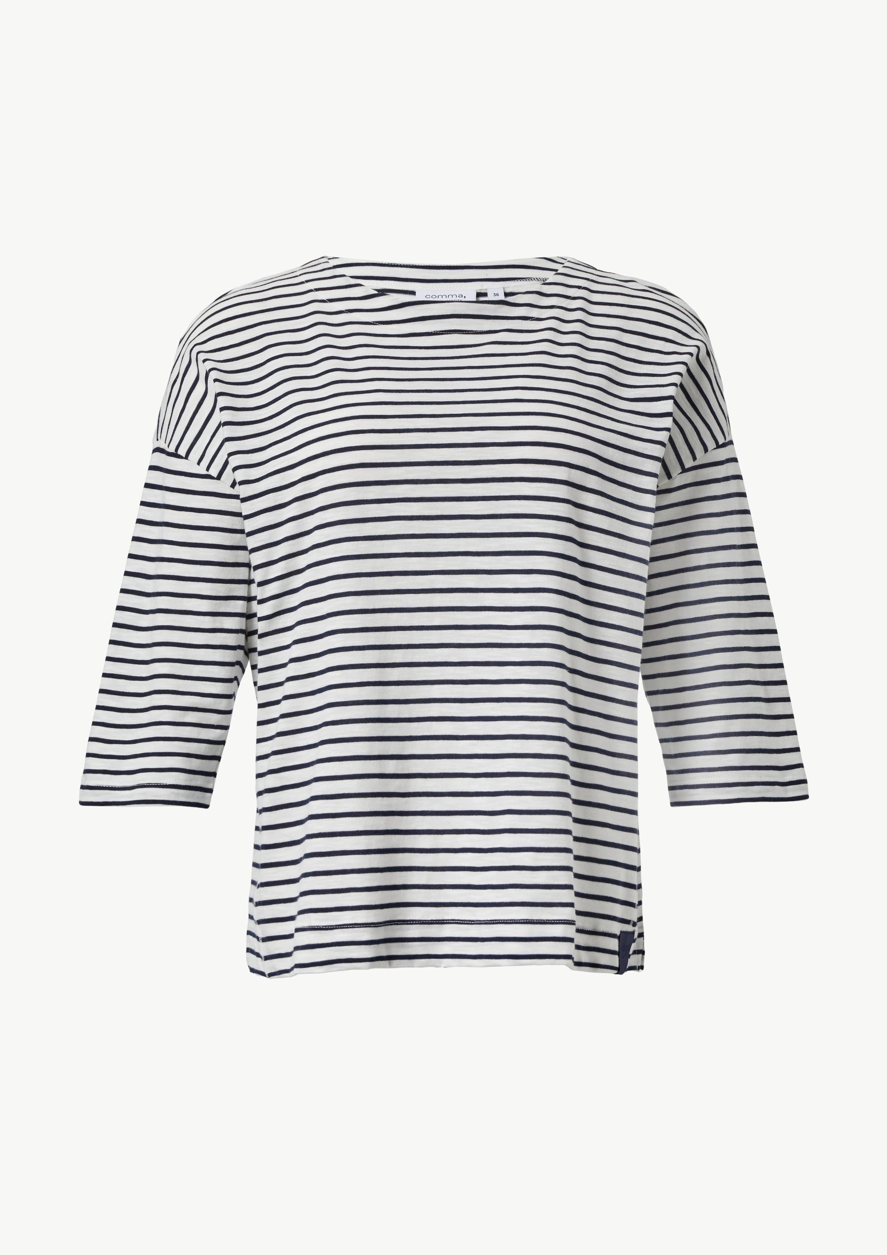 Gestreiftes T-Shirt mit 3/4-Arm - tiefblau