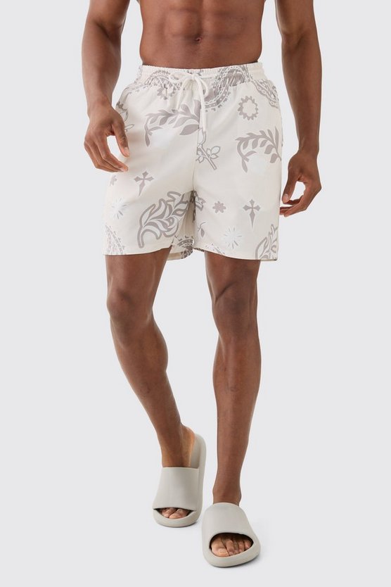 Mittellange Ripstop Badehose mit Paisley-Print