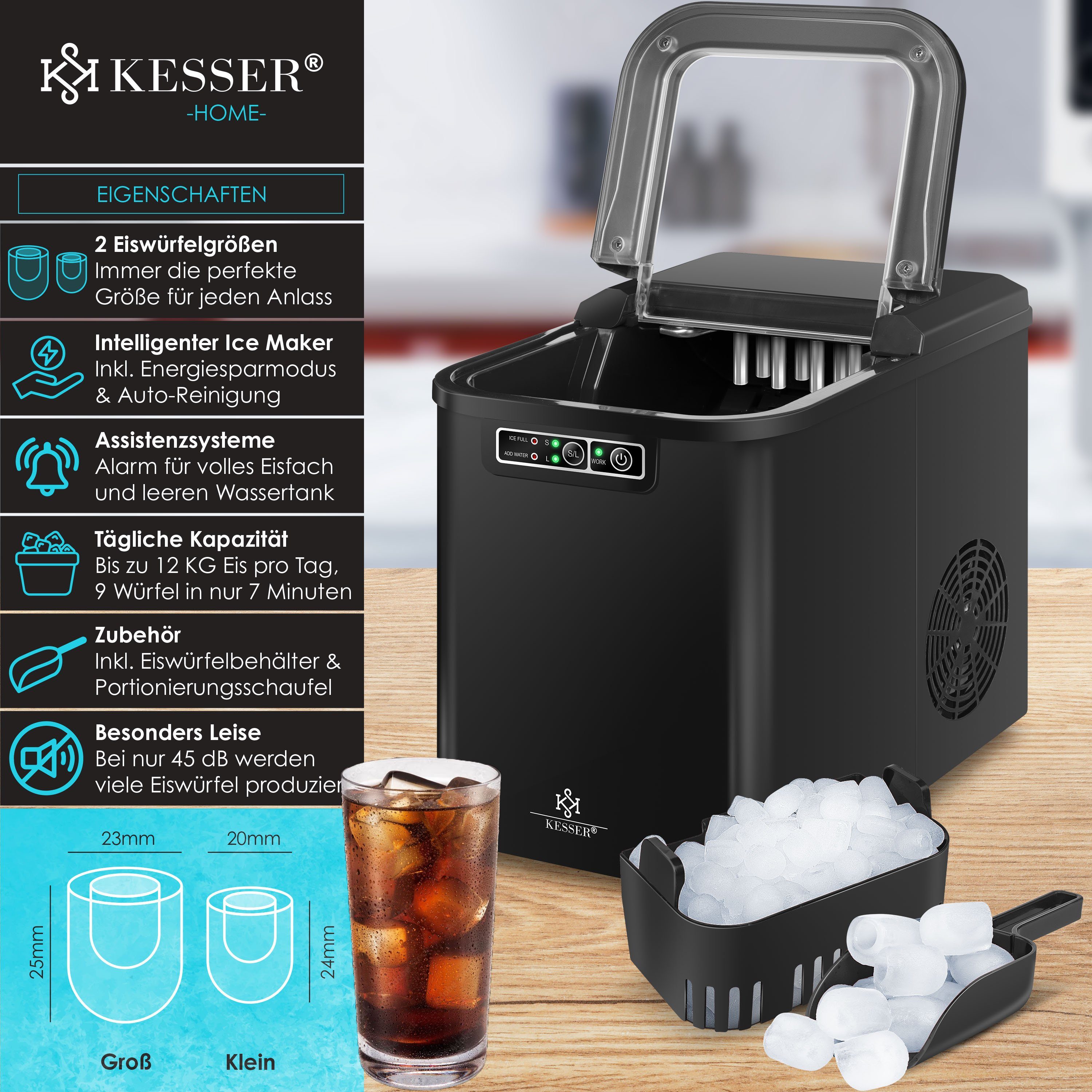 KESSER Eiswürfelmaschine, Eiswürfelbereiter Eiswürfelmaschine Edelstahl Ice Maker