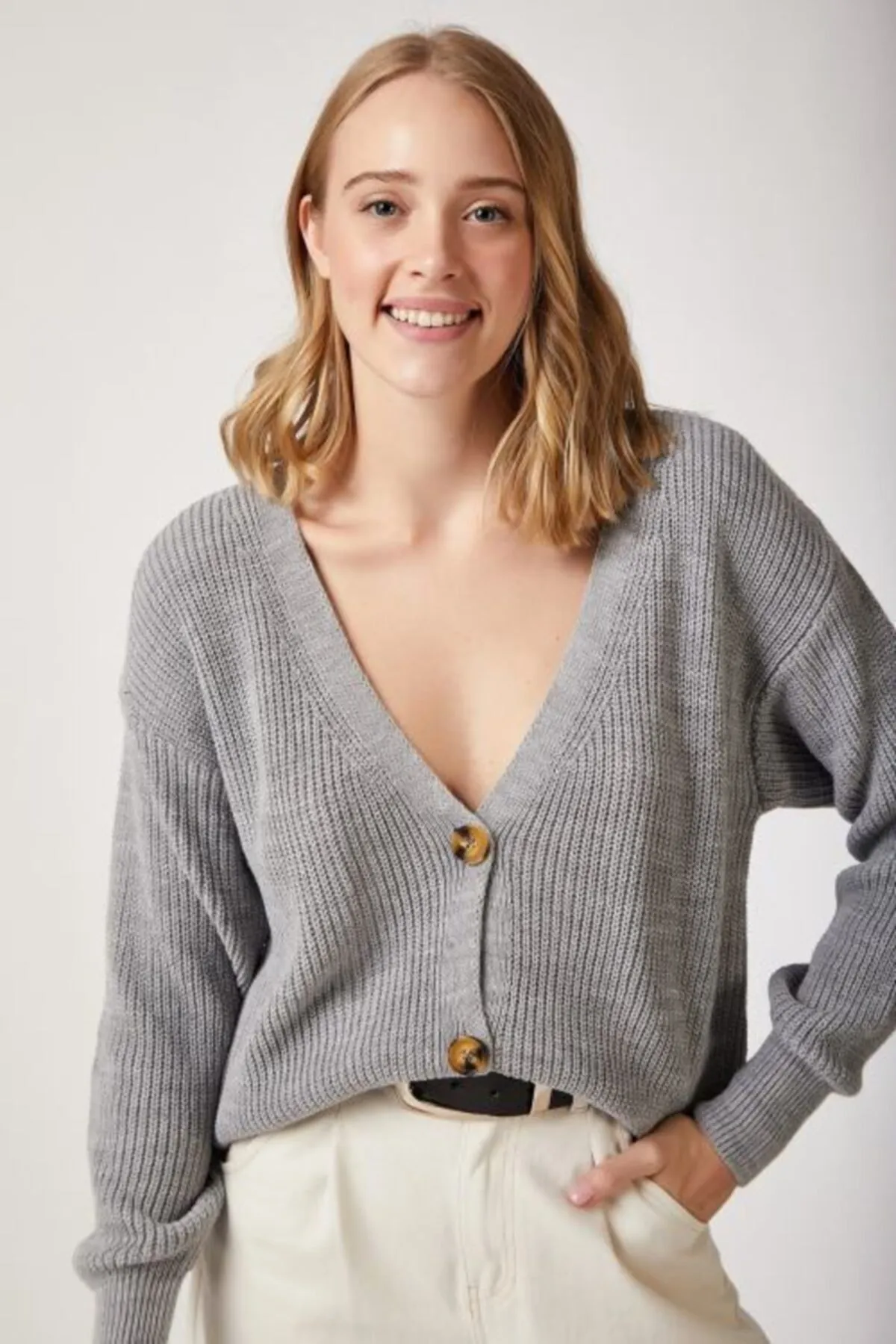 Happiness İstanbul  Strickjacke - Grau - Regular Fit