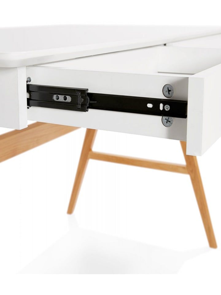 KADIMA DESIGN Schreibtisch SIROKO mit Eichenbeinen | Geradliniges Design in Weiß-Beige günstig kaufen onesize
