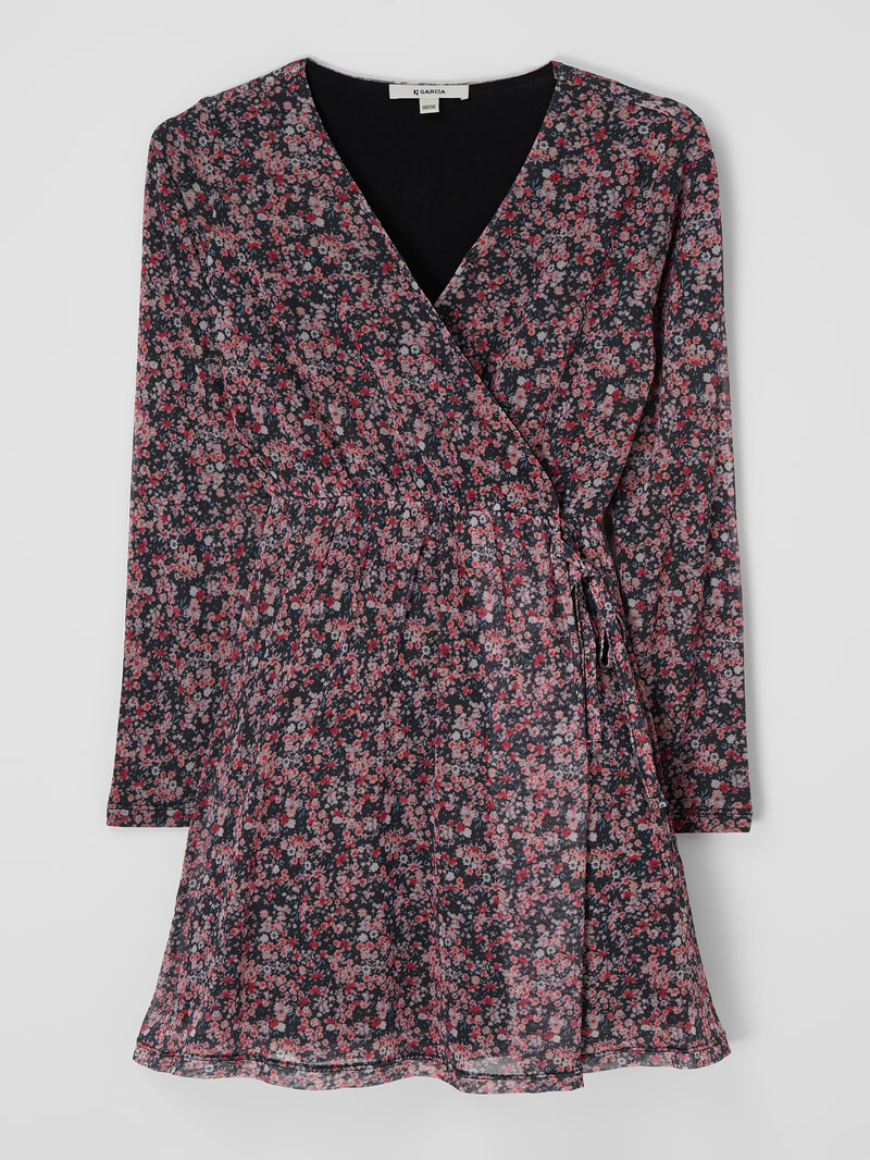 Kleid aus Mesh mit floralem Muster in schwarz