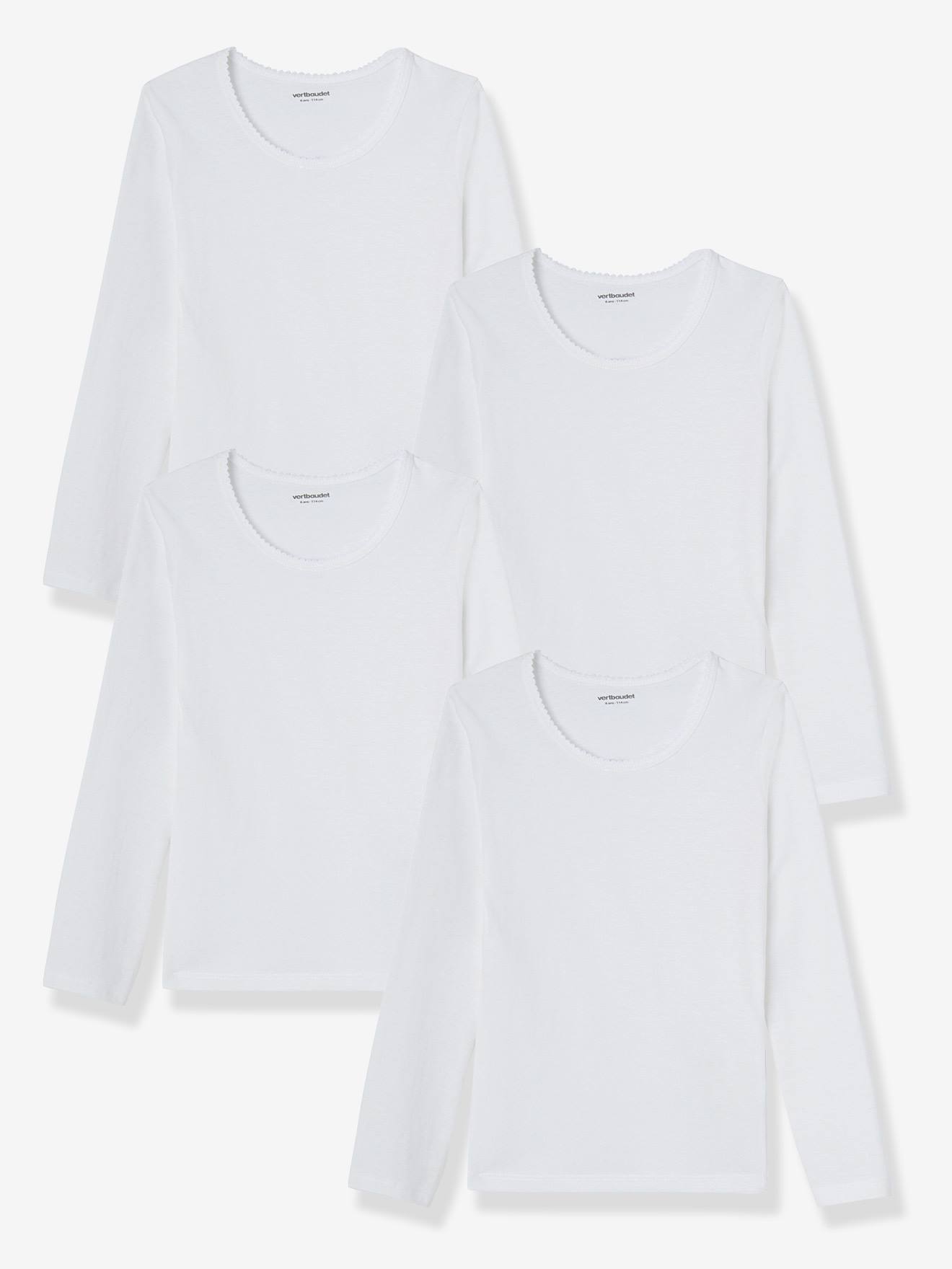 Lot de 4 T-shirts fille manches longues BASICS blanc