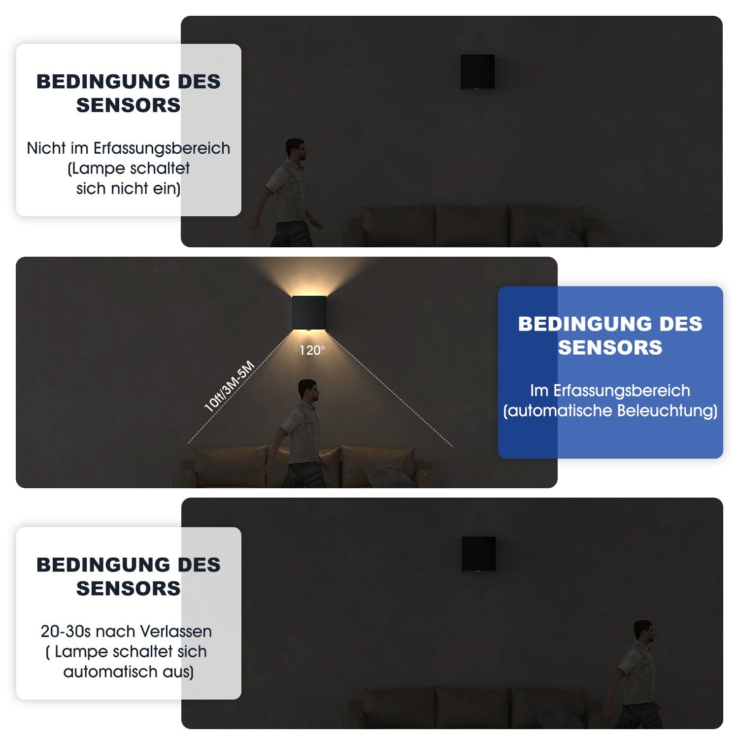 iscooter Wandleuchte G9 Würfel LED Wandleuchte mit Bewegungsmelder Up Down Aluminium, LED wechselbar, Warmweiß, G9 LED Lampe Innen/ Aussen, Einstellbar Abstrahlwinkel AuBenleuchte