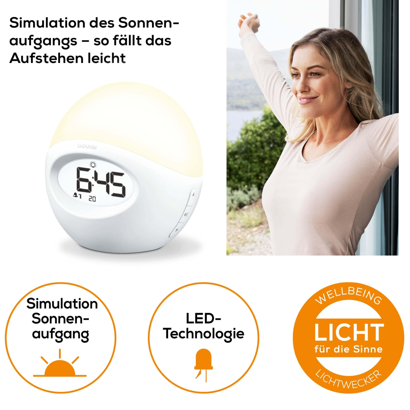 Beurer Lichtwecker WL 32-Lichtwecker für das Aufwachen mit heller werdendem Licht & finalem Weckton
