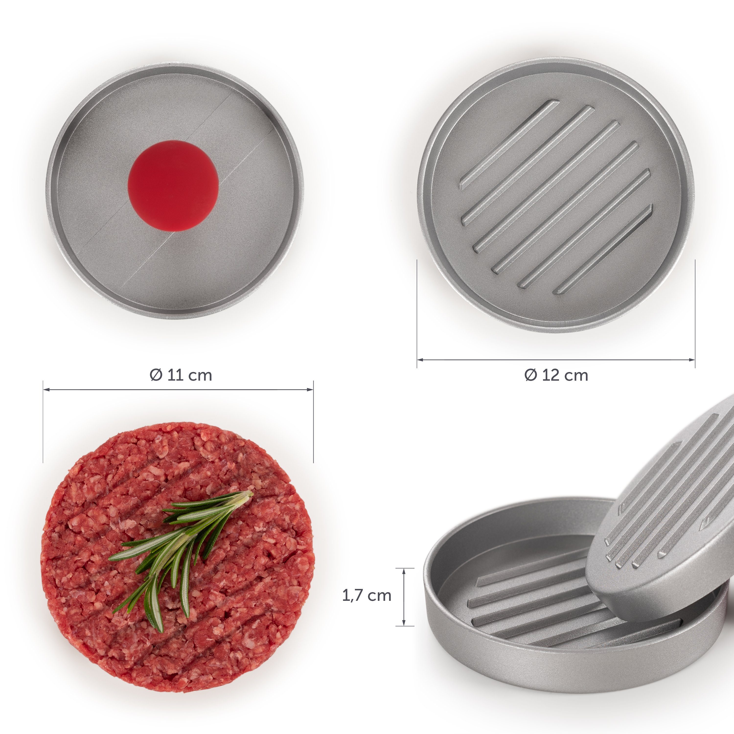 Blumtal Burgerpresse Aluguss mit Antihaftbeschichtung inkl. 50 Blatt Backpapier, Aluminiumguss, Burger Pattie Presse, Grillzubehör